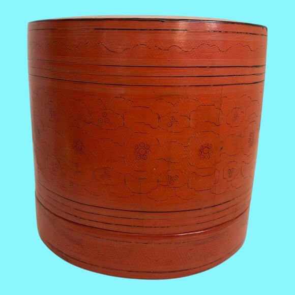 Antique Asian Burmese Red Cinnabar Lacquered Betel Box Hand Crafted & Painted - Picture 10 of 11